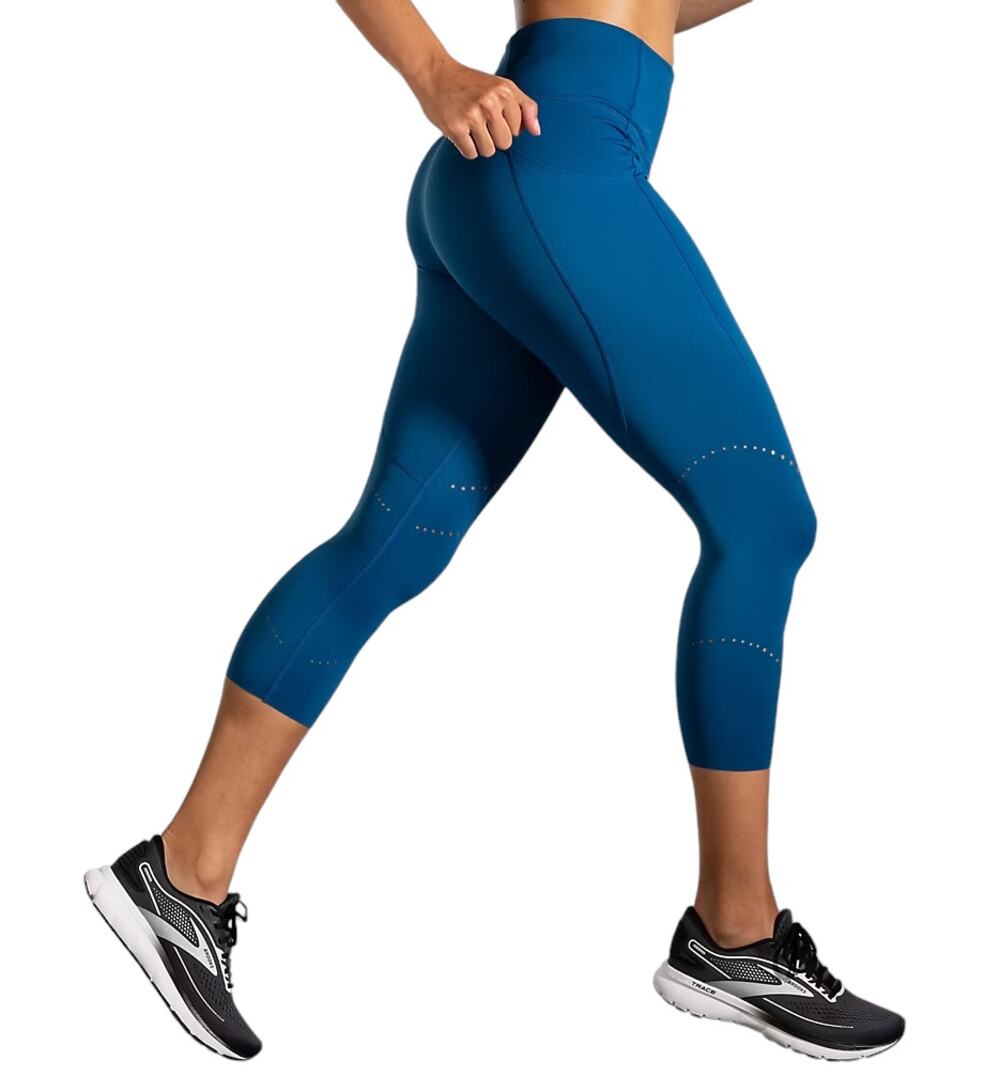 Brooks Women's Blue Method 3/4 Crop Side Pocket Compression Leggings Size Large